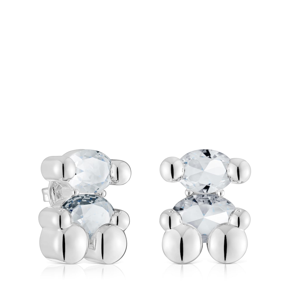 23 mm silver and rock crystal quartz bear motif Earrings Color Bear | TOUS