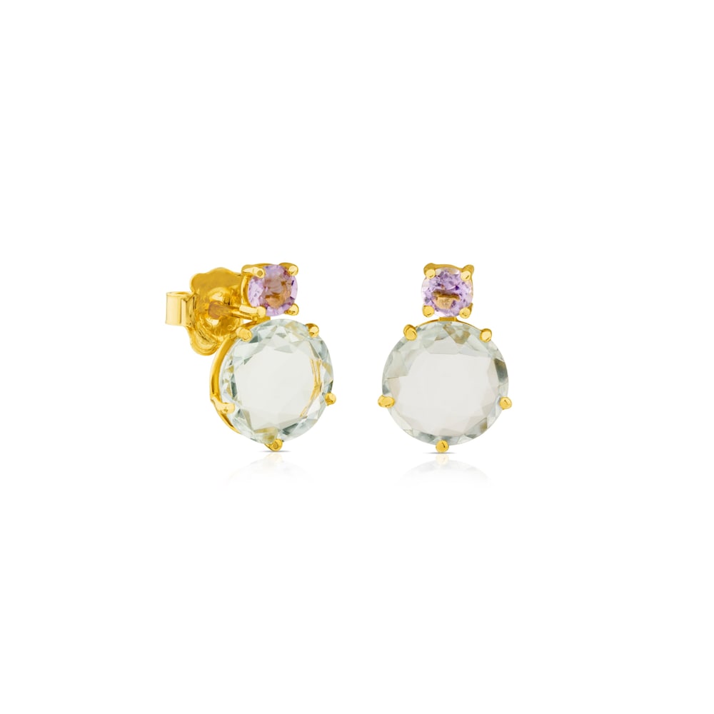 Ivette Earrings in Gold with Praseolite and Amethyst | TOUS