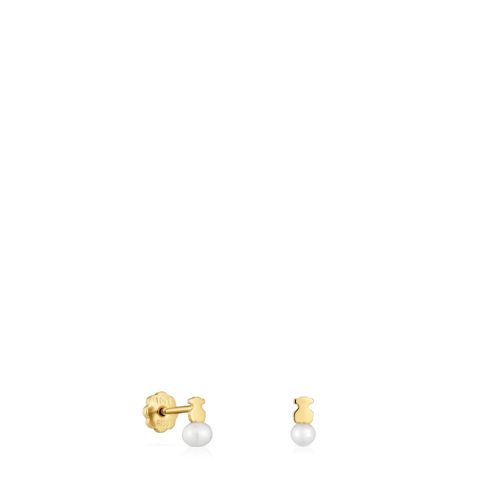 Gold Puppies Earrings with bear motif with a cultured pearl | TOUS