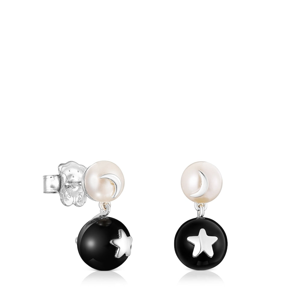 Magic Nature moon-star Earrings with pearl and onyx | TOUS