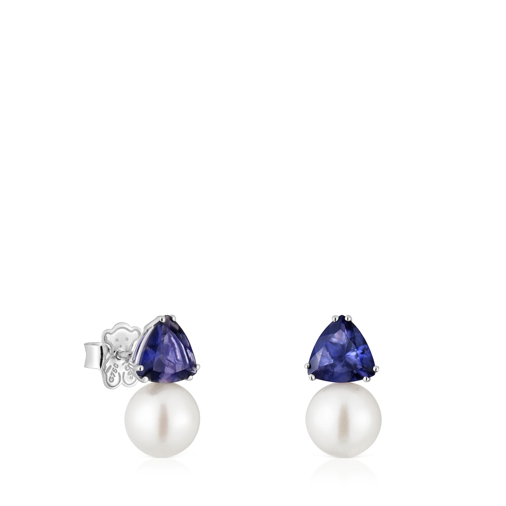 White gold Earrings with rhodolites and cultured pearl Ivette | TOUS
