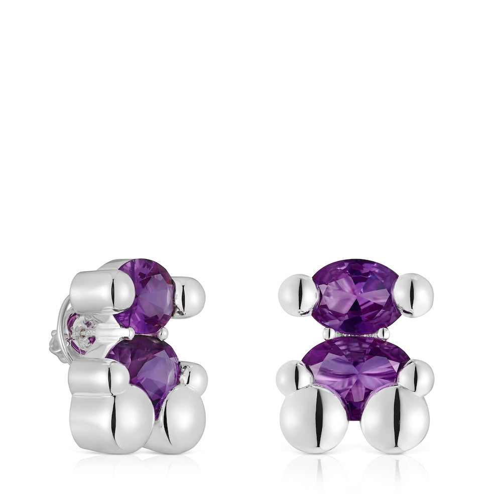 23 mm silver bear motif Earrings with lab-grown lilac sapphire Color Bear LGG | TOUS