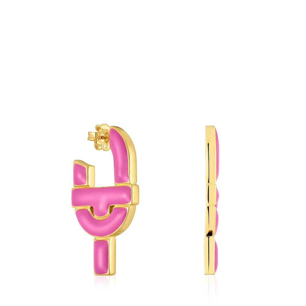 Silver and fuchsia-colored enamel Hoop earrings TOUS MANIFESTO | TOUS