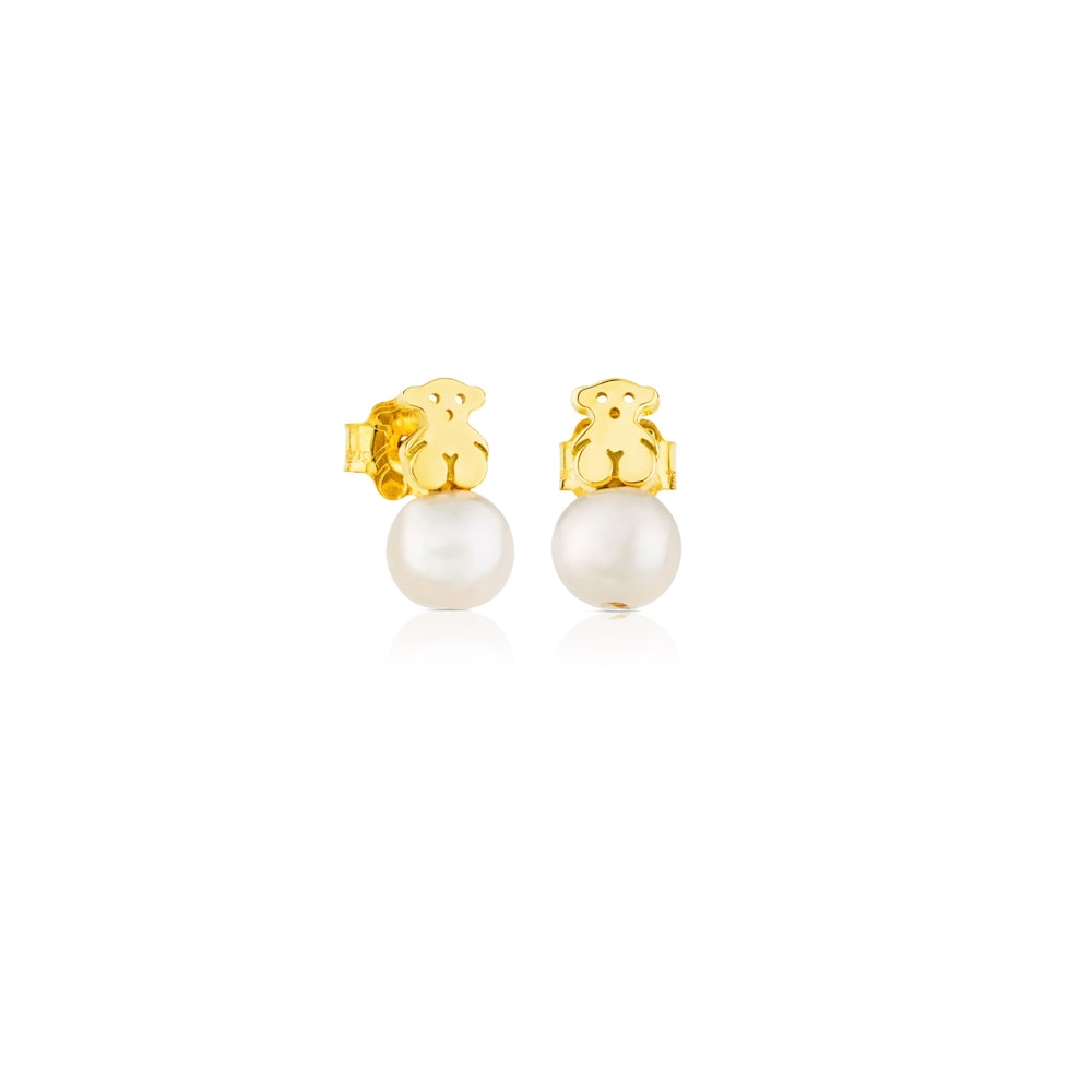 Gold Puppies Earrings with Pearls and Bear motif | TOUS